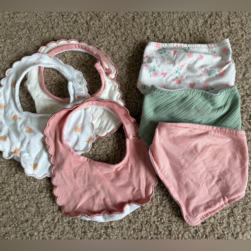 Baby Bib and Bandana Drool Bib Set - Pink, White, Green